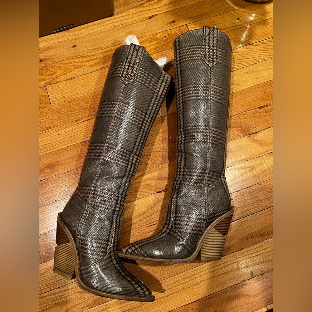 FENDI PLAID LONG COWBOY BOOTS WESTERN